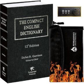 Book Safe with Combination Lock and Fireproof Money Bag, Secret Diversion Book (9.5 x 6.2 x 2.2Inch) Hidden Hollowed Out Book for Cash Safe, Fake Book Box for Storage, Secret Portable Compartment Safe