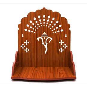 Wooden Temple Wall Mounted Hanging Table top Pooja Mandir God Stand Shelf for Home Office and Gifting (Om)