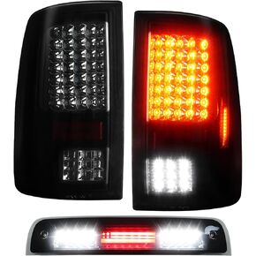 ILONPA (3 Pack) Fit For 2009-2018 Dodge Ram 1500 LED Smoke Lens Tail Light Assembly + 3rd Brake Light fits 2010-2018 Ram 2500 Only Fit Factory Incandescent Models