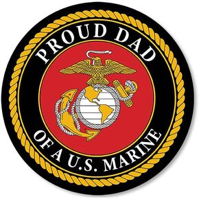 Round Proud DAD of A US Marine Sticker (Father Son Daughter Vinyl Decal United States Corps Logo (3 inch) USMC Licensed