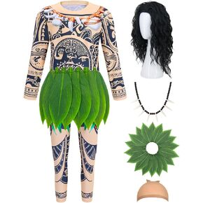 Kids Halloween Costume Set for Ocean Costume Boys Kids Printed Tattoos Costume with Kids Black Wig Necklace