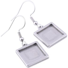 10pairs Stainless Steel Fit 12mm Square Cabochon Earring Bezel Setting Blanks DIY Ear Hooks Findings for Jewelry Making