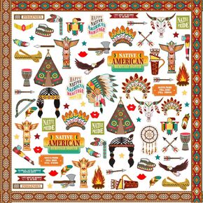 TecUnite 75 Pcs Native American Heritage Bulletin Board Set Native American Indian Bulletin Board Trim Indigenous History Cutouts Stickers Posters for Classroom Decor School Activities
