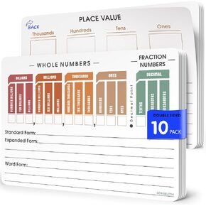 SCRIBBLEDO Place Value Chart Math Practice 9"x12" Small White Board Dry Erase Sheets Math Manipulatives Math Supplies Homeschool Teacher Students Classroom Pack of 10 Sheets