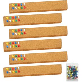 6 Pcs Self-Adhesive Cork Strip 12"X 2 Inch Cork Board Bar Strips for Wall Natural Bulletin Strips with 60 Push Pins for Paste Notes Photos Schedules Announcements Classroom Office Home Holiday Decor