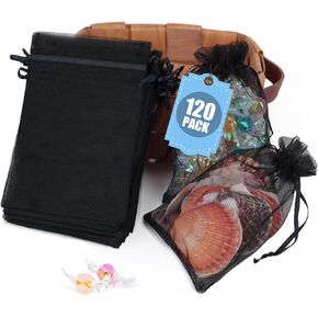 VGOODALL 120PCS Blue Organza Gift Bags, 4"x6" Sheer Gift Bags Drawstring Pouch Candy Bags for Jewelry Party Wedding Favors