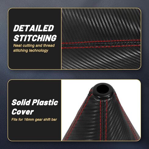 16mm Manual Car Shift Boot,Carbon Fibre Leather Gear Shift Cover for Dust Prevention & Protection,Universal Car Interior Accessories(Black) in Saudi Arabia