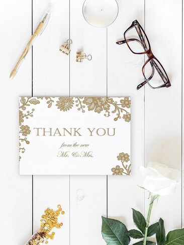 JBH Creations Gold Floral Wedding Thank You Cards - Pack of 48 in Saudi Arabia