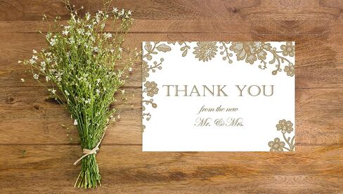 JBH Creations Gold Floral Wedding Thank You Cards - Pack of 48 in Saudi Arabia