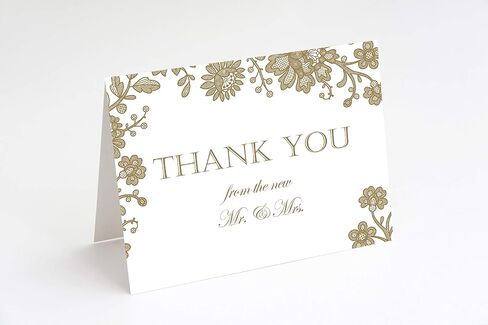 JBH Creations Gold Floral Wedding Thank You Cards - Pack of 48 in Saudi Arabia