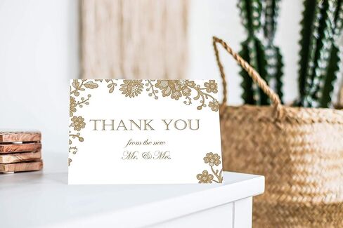 JBH Creations Gold Floral Wedding Thank You Cards - Pack of 48 in Saudi Arabia