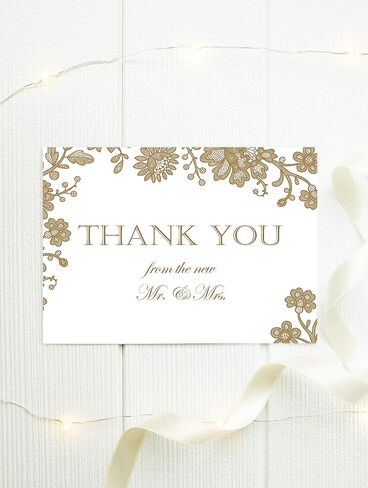 JBH Creations Gold Floral Wedding Thank You Cards - Pack of 48 in Saudi Arabia