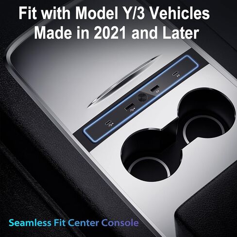 شاحن سيارة USB مطور للطراز 3/Y 2021-2023، محطة إرساء محور USB متعددة المنافذ 4 في 1 مع ضوء LED أزرق لمحول وحدة التحكم المركزية، ملحقات الطراز 3/Y مع شحن PD بقوة 27 وات in Kuwait