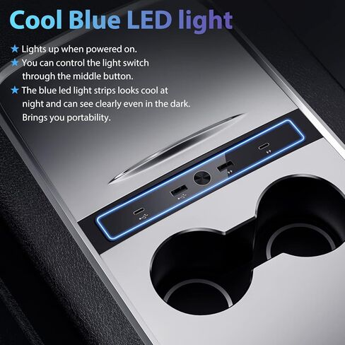 شاحن سيارة USB مطور للطراز 3/Y 2021-2023، محطة إرساء محور USB متعددة المنافذ 4 في 1 مع ضوء LED أزرق لمحول وحدة التحكم المركزية، ملحقات الطراز 3/Y مع شحن PD بقوة 27 وات in Kuwait