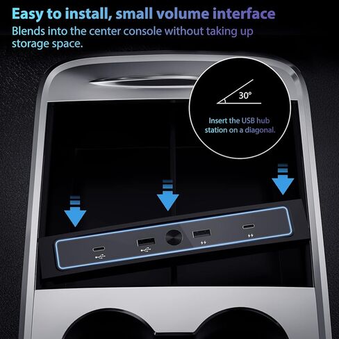 شاحن سيارة USB مطور للطراز 3/Y 2021-2023، محطة إرساء محور USB متعددة المنافذ 4 في 1 مع ضوء LED أزرق لمحول وحدة التحكم المركزية، ملحقات الطراز 3/Y مع شحن PD بقوة 27 وات in Kuwait