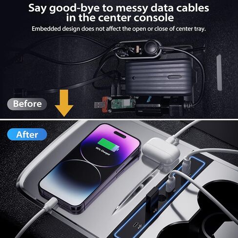 شاحن سيارة USB مطور للطراز 3/Y 2021-2023، محطة إرساء محور USB متعددة المنافذ 4 في 1 مع ضوء LED أزرق لمحول وحدة التحكم المركزية، ملحقات الطراز 3/Y مع شحن PD بقوة 27 وات in Kuwait