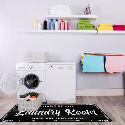 Laundry Room Rug Runner 20X59inch Non Slip Laundry Floor Mat Durable Entrance Rug Area Rug for Kitchen Washhouse Hallway Black Farmhouse Laundry Room mat in Saudi Arabia