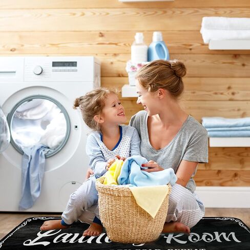 Laundry Room Rug Runner 20X59inch Non Slip Laundry Floor Mat Durable Entrance Rug Area Rug for Kitchen Washhouse Hallway Black Farmhouse Laundry Room mat in Saudi Arabia