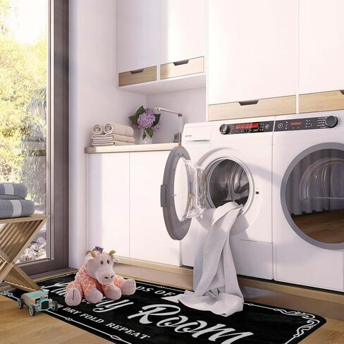 Laundry Room Rug Runner 20X59inch Non Slip Laundry Floor Mat Durable Entrance Rug Area Rug for Kitchen Washhouse Hallway Black Farmhouse Laundry Room mat in Saudi Arabia