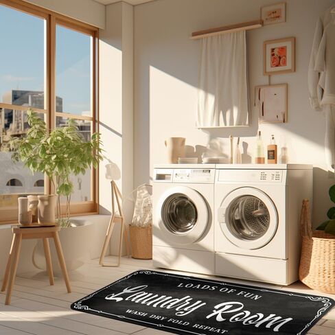Laundry Room Rug Runner 20X59inch Non Slip Laundry Floor Mat Durable Entrance Rug Area Rug for Kitchen Washhouse Hallway Black Farmhouse Laundry Room mat in Saudi Arabia