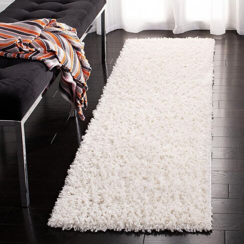 سجادة SAFAVIEH August Shag Collection - 2' x 9'، عاجي، تصميم متين، لا يتساقط ويسهل العناية به، سمك 1.5 بوصة مثالي للمناطق ذات حركة المرور العالية في غرفة المعيشة وغرفة النوم (AUG200C) in Saudi Arabia