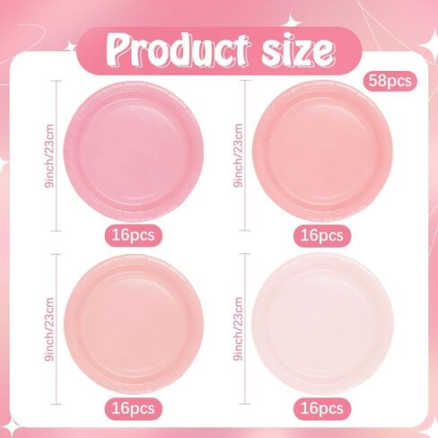 192PCS Pink Gradient Party Supplies Set Serve 48 Guests Tableware Include Paper Plates Cups Napkins Disposable Dinnerware Decorations for Wedding Bachelor Baby Shower Sweet Sixteen Birthday in Saudi Arabia