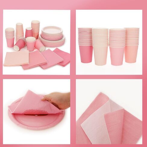192PCS Pink Gradient Party Supplies Set Serve 48 Guests Tableware Include Paper Plates Cups Napkins Disposable Dinnerware Decorations for Wedding Bachelor Baby Shower Sweet Sixteen Birthday in Saudi Arabia