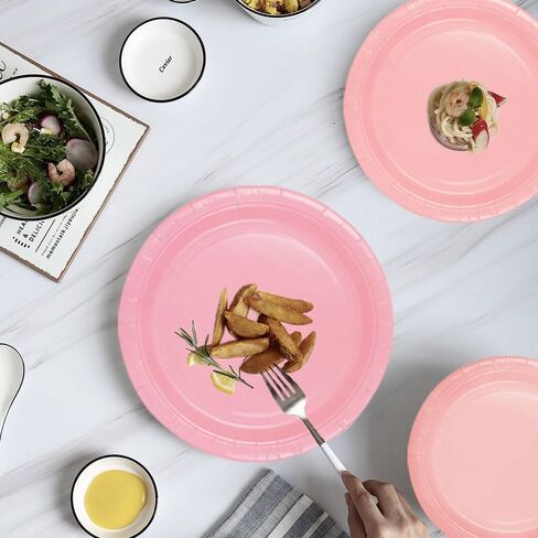 192PCS Pink Gradient Party Supplies Set Serve 48 Guests Tableware Include Paper Plates Cups Napkins Disposable Dinnerware Decorations for Wedding Bachelor Baby Shower Sweet Sixteen Birthday in Saudi Arabia