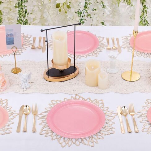 192PCS Pink Gradient Party Supplies Set Serve 48 Guests Tableware Include Paper Plates Cups Napkins Disposable Dinnerware Decorations for Wedding Bachelor Baby Shower Sweet Sixteen Birthday in Saudi Arabia