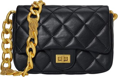 KOOIJNKO Quilted Bags for Women Soft Leather Shoulder Handbag Purse with Gold Chain Strap in Kuwait