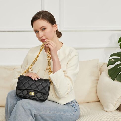 KOOIJNKO Quilted Bags for Women Soft Leather Shoulder Handbag Purse with Gold Chain Strap in Kuwait