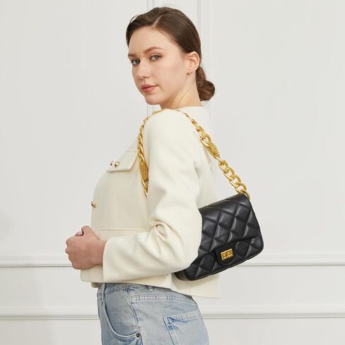 KOOIJNKO Quilted Bags for Women Soft Leather Shoulder Handbag Purse with Gold Chain Strap in Kuwait