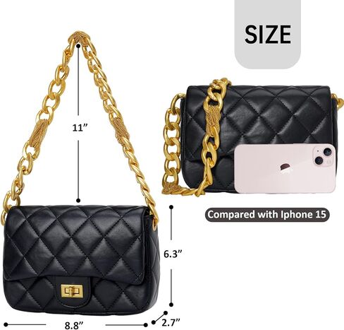 KOOIJNKO Quilted Bags for Women Soft Leather Shoulder Handbag Purse with Gold Chain Strap in Kuwait