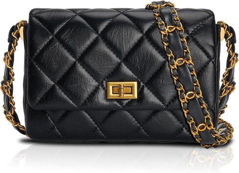 KOOIJNKO Quilted Bags for Women Soft Leather Shoulder Handbag Purse with Gold Chain Strap in Kuwait