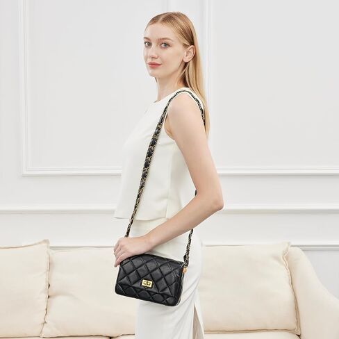 KOOIJNKO Quilted Bags for Women Soft Leather Shoulder Handbag Purse with Gold Chain Strap in Kuwait