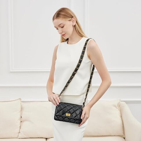 KOOIJNKO Quilted Bags for Women Soft Leather Shoulder Handbag Purse with Gold Chain Strap in Kuwait