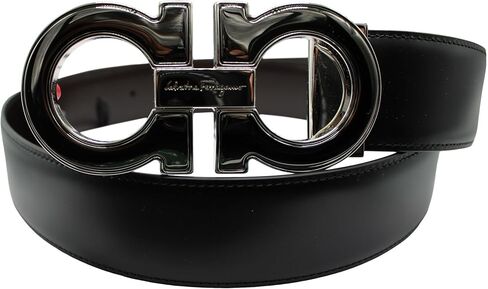 سلفاتوري فيراغامو ذو وجهين قابل للتعديل باللون الأسود/البني مع حزام جانسيني بلونين من المعدن in Kuwait