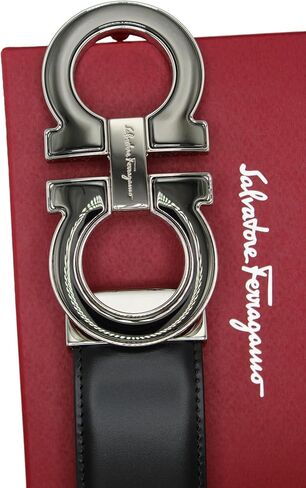 سلفاتوري فيراغامو ذو وجهين قابل للتعديل باللون الأسود/البني مع حزام جانسيني بلونين من المعدن in Kuwait