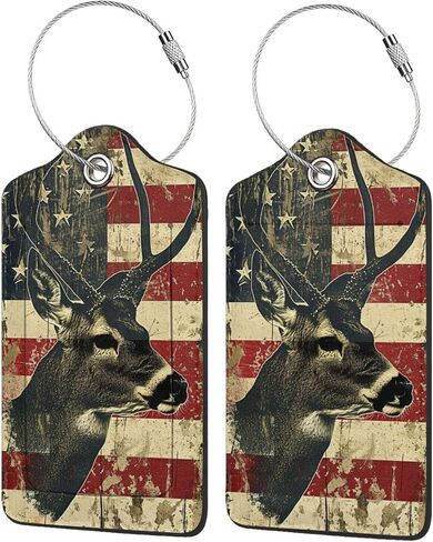 Deer Camo Camouflage American Flag Hunting-1 2 Pack Luggage Tag for Suitcase, Luggage Tags for Suitcases,Leather Stainless Steel Loop Label Tag for Men Women Girlstravel Bag Suitcase in Saudi Arabia