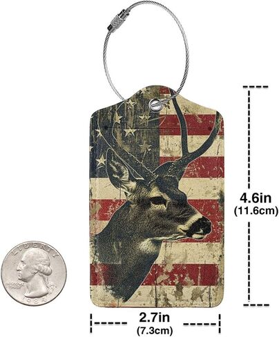Deer Camo Camouflage American Flag Hunting-1 2 Pack Luggage Tag for Suitcase, Luggage Tags for Suitcases,Leather Stainless Steel Loop Label Tag for Men Women Girlstravel Bag Suitcase in Saudi Arabia