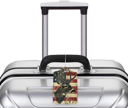 Deer Camo Camouflage American Flag Hunting-1 2 Pack Luggage Tag for Suitcase, Luggage Tags for Suitcases,Leather Stainless Steel Loop Label Tag for Men Women Girlstravel Bag Suitcase in Saudi Arabia