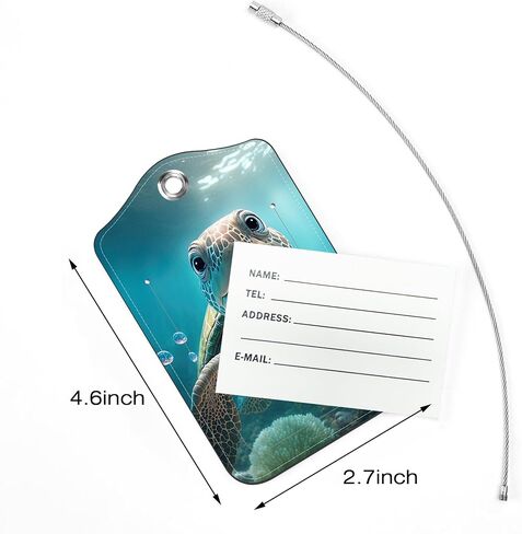 2 Pack Luggage Tags,Green Turtle PU Leather Idea Baggage Tag with ID Labels Privacy Cover Metal Ring Men and Women Travel Bag Labels in Saudi Arabia