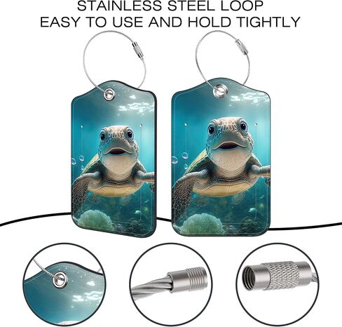 2 Pack Luggage Tags,Green Turtle PU Leather Idea Baggage Tag with ID Labels Privacy Cover Metal Ring Men and Women Travel Bag Labels in Saudi Arabia
