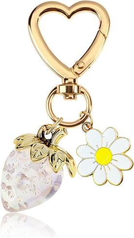LAEKOU Cute Strawberry Keychain for Women, Girls Bag Charm Key Chain Accessories, Heart Flower Keychains for Purse in Saudi Arabia