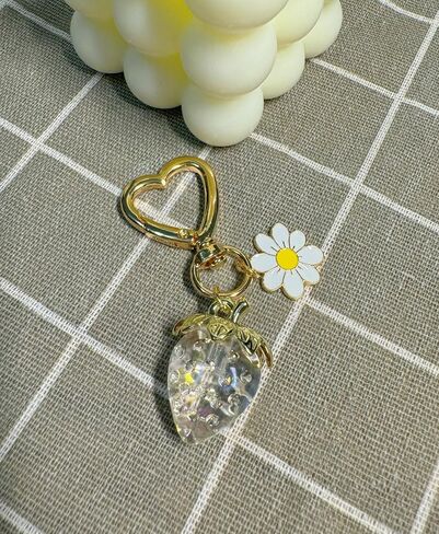 LAEKOU Cute Strawberry Keychain for Women, Girls Bag Charm Key Chain Accessories, Heart Flower Keychains for Purse in Saudi Arabia
