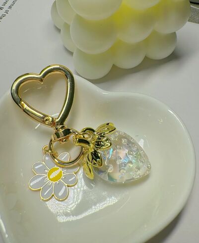 LAEKOU Cute Strawberry Keychain for Women, Girls Bag Charm Key Chain Accessories, Heart Flower Keychains for Purse in Saudi Arabia