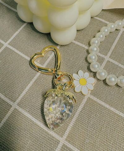 LAEKOU Cute Strawberry Keychain for Women, Girls Bag Charm Key Chain Accessories, Heart Flower Keychains for Purse in Saudi Arabia
