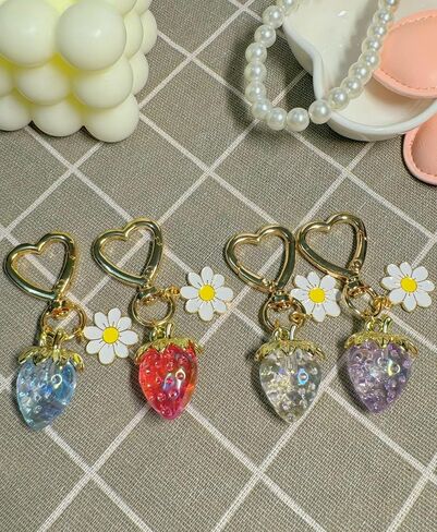 LAEKOU Cute Strawberry Keychain for Women, Girls Bag Charm Key Chain Accessories, Heart Flower Keychains for Purse in Saudi Arabia