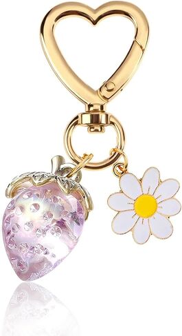 LAEKOU Cute Strawberry Keychain for Women, Girls Bag Charm Key Chain Accessories, Heart Flower Keychains for Purse in Saudi Arabia
