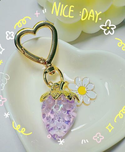 LAEKOU Cute Strawberry Keychain for Women, Girls Bag Charm Key Chain Accessories, Heart Flower Keychains for Purse in Saudi Arabia